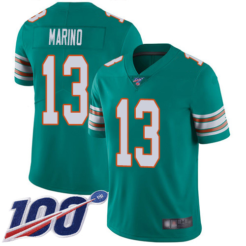 Nike Miami Dolphins #13 Dan Marino Aqua Green Alternate Men Stitched NFL 100th Season Vapor Limited Jersey